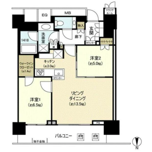 2LDK Mansion in Harumi - Chuo-ku Floorplan