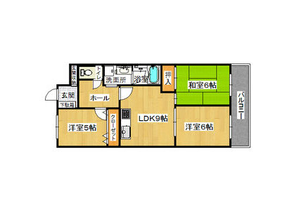 3LDK Apartment to Rent in Osaka-shi Tsurumi-ku Floorplan