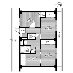 3DK Mansion in Yakeyama miyagasako - Kure-shi Floorplan