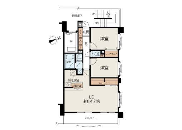 2LDK Apartment to Buy in Musashino-shi Floorplan