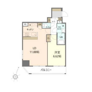 1LDK Mansion in Iwamotocho - Chiyoda-ku Floorplan