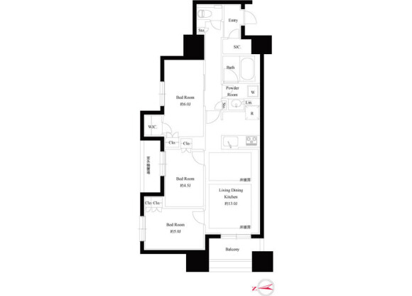 3LDK Apartment to Rent in Hachioji-shi Floorplan