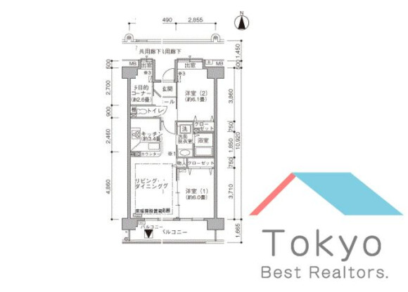 2SLDK Apartment to Rent in Musashino-shi Floorplan