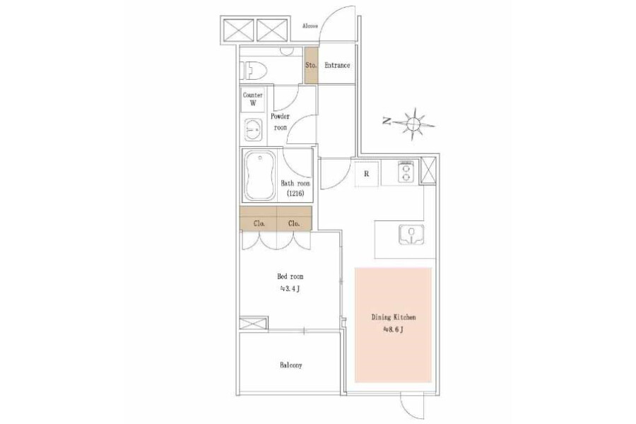 1DK Apartment to Buy in Minato-ku Floorplan