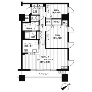 2LDK Mansion in Kaigan(3-chome) - Minato-ku Floorplan