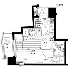 1K Mansion in Nihombashihakozakicho - Chuo-ku Floorplan