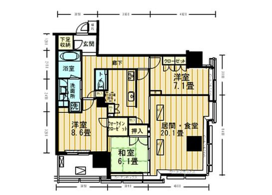 3LDK Apartment to Rent in Chiyoda-ku Floorplan