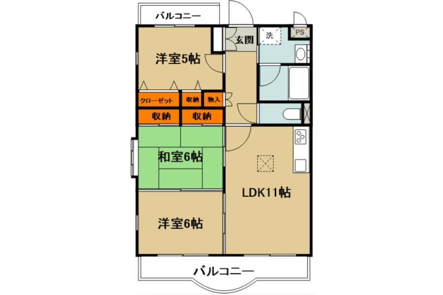 3LDK Apartment to Rent in Kumagaya-shi Floorplan