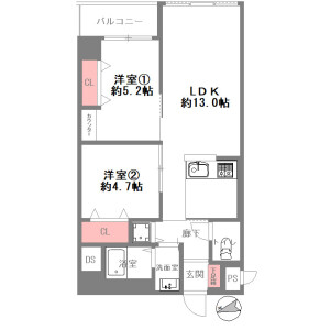 2LDK Mansion in Nishihommachi - Osaka-shi Nishi-ku Floorplan
