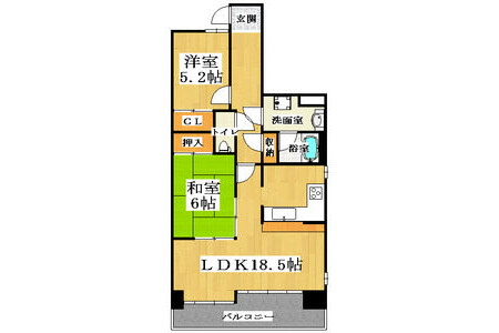 2LDK Apartment to Rent in Osaka-shi Joto-ku Floorplan