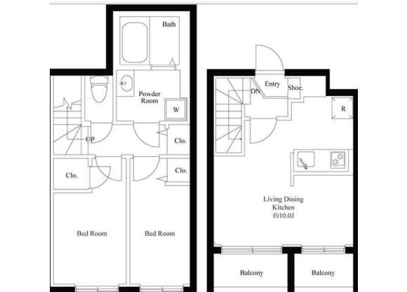 2LDK Apartment to Rent in Setagaya-ku Floorplan