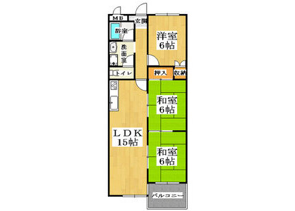 3LDK Apartment to Rent in Kyoto-shi Shimogyo-ku Floorplan