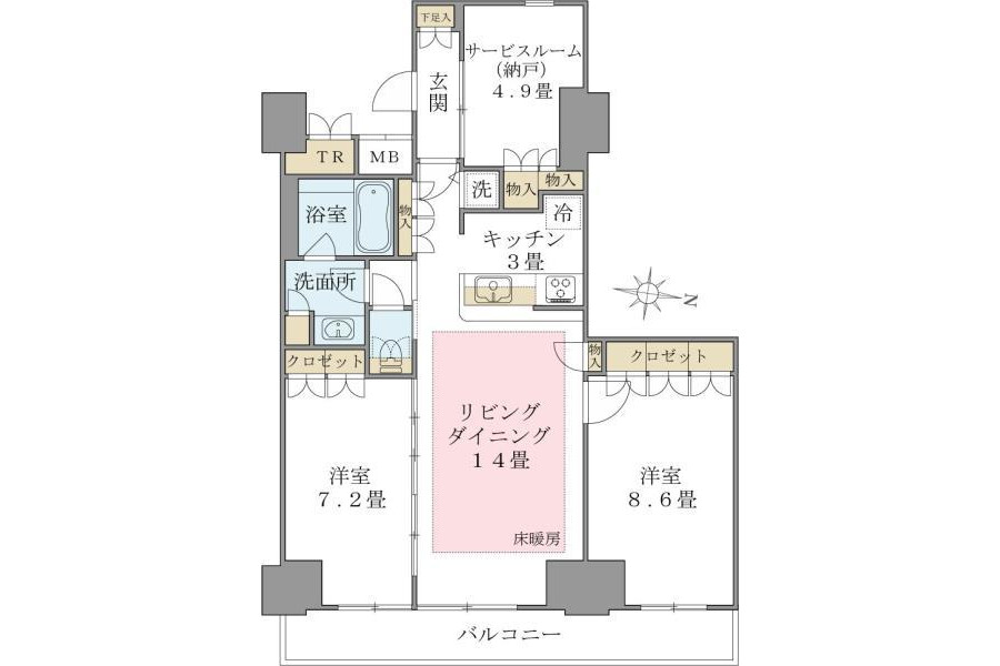 3LDK Apartment to Rent in Koto-ku Floorplan