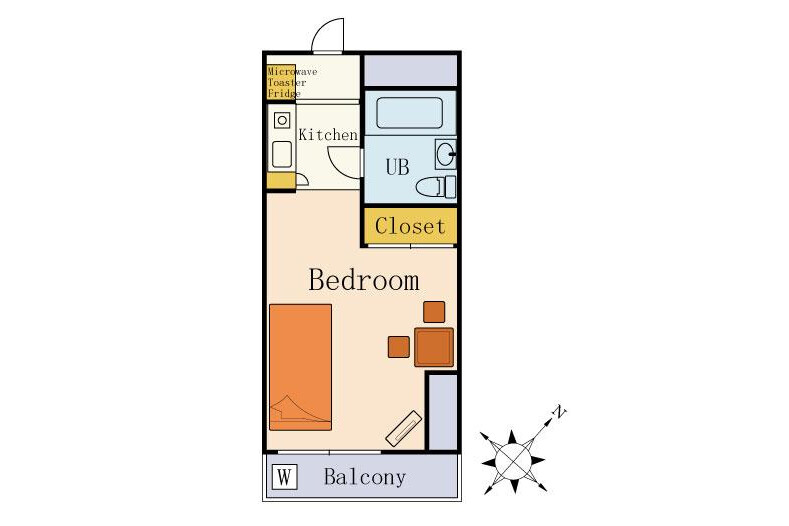 1K Serviced Apartment to Rent in Ebina-shi Floorplan
