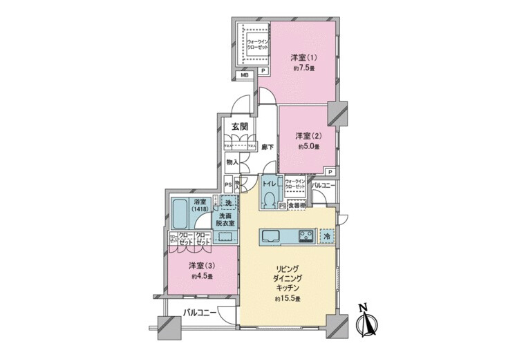 3LDK Apartment to Buy in Chiyoda-ku Floorplan