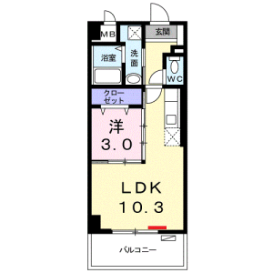 1LDK Mansion in Gusukuma - Urasoe-shi Floorplan