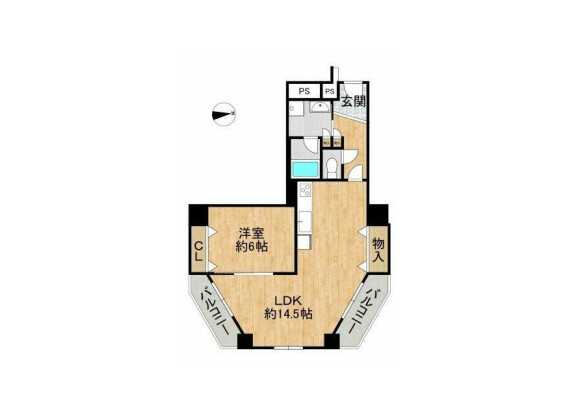 1LDK Apartment to Buy in Osaka-shi Chuo-ku Floorplan