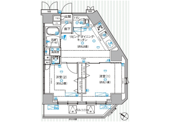 2LDK Apartment to Rent in Shinagawa-ku Floorplan