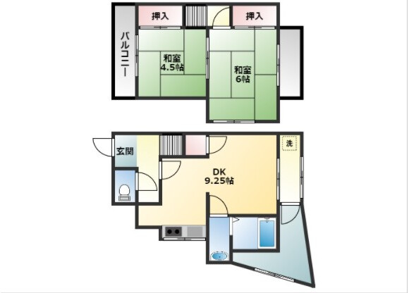 2DK House to Rent in Yao-shi Floorplan