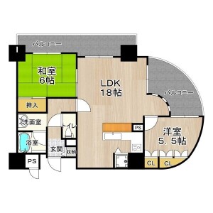 2LDK Mansion in Midorigi - Osaka-shi Suminoe-ku Floorplan