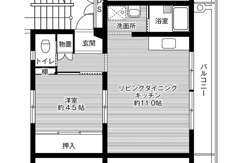 1LDK Apartment to Rent in Shimonoseki-shi Floorplan