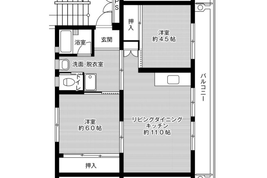 2LDK Apartment to Rent in Fukuyama-shi Floorplan