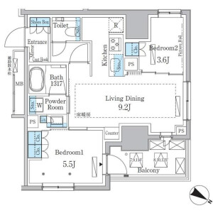 2LDK Mansion in Shirokanedai - Minato-ku Floorplan