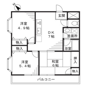 3DK Mansion in Mizonokuchi - Kawasaki-shi Takatsu-ku Floorplan