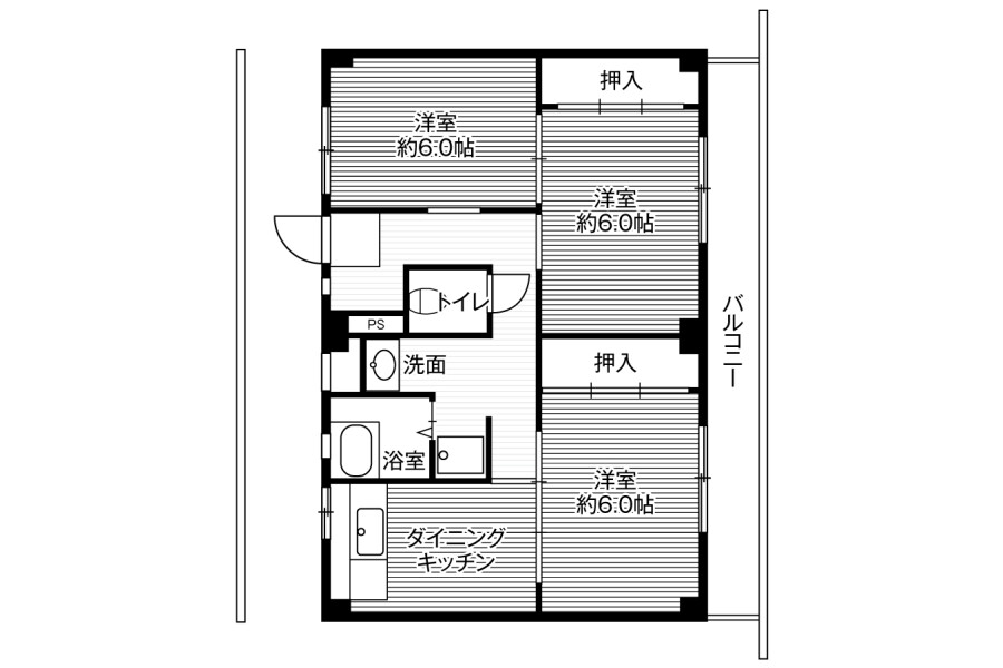 3DK Apartment to Rent in Sagamihara-shi Chuo-ku Floorplan