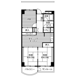 3DK Mansion in Kamiaraya - Kanazawa-shi Floorplan