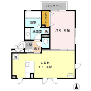 1LDK Apartment in Todoroki - Setagaya-ku Floorplan