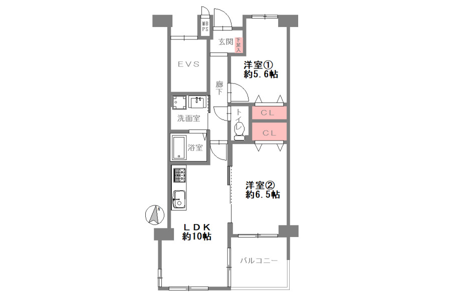 2LDK Apartment to Buy in Osaka-shi Higashisumiyoshi-ku Floorplan