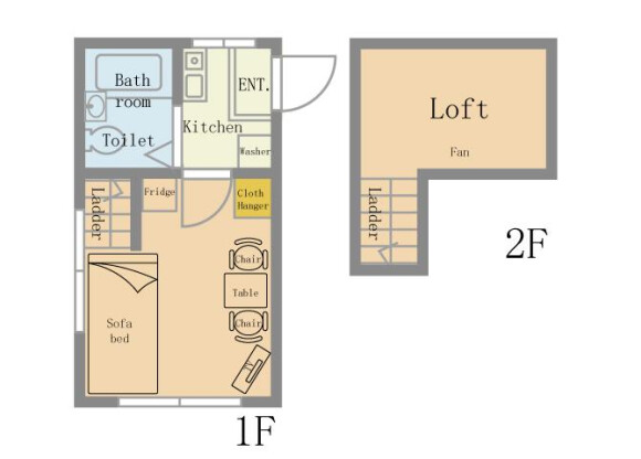 1K Serviced Apartment to Rent in Funabashi-shi Floorplan
