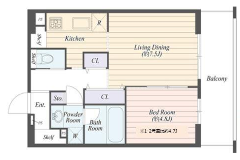 1LDK Apartment to Rent in Kashiwa-shi Floorplan