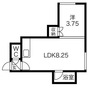 1LDK Apartment in Kita27-johigashi - Sapporo-shi Higashi-ku Floorplan