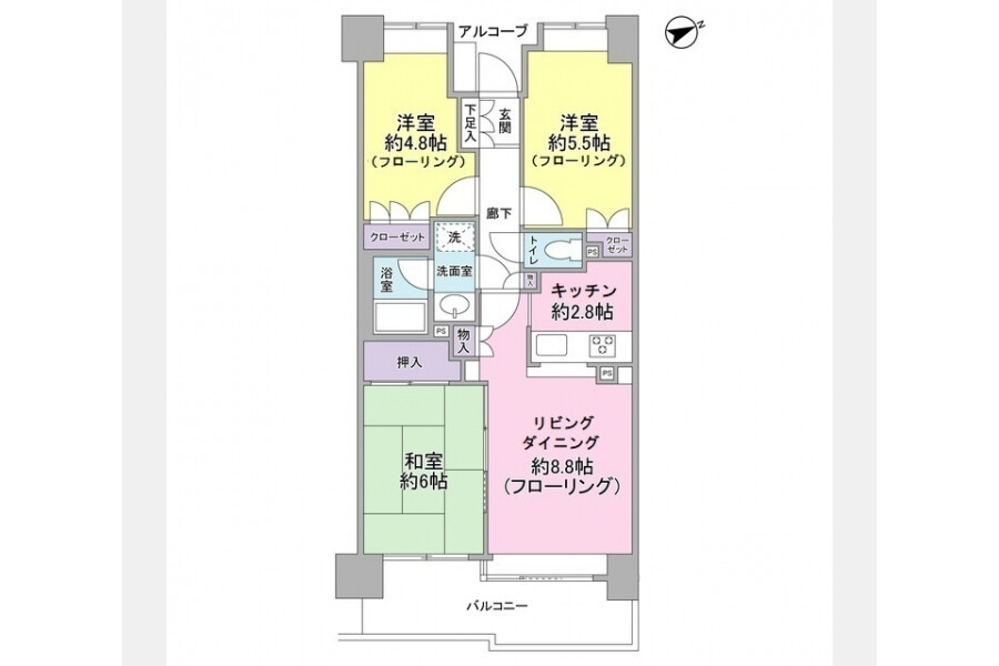 3LDK Apartment to Rent in Ota-ku Floorplan
