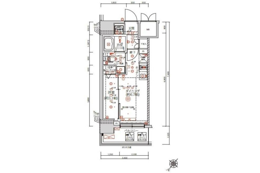 1DK Apartment to Rent in Chuo-ku Floorplan