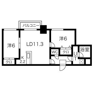 2LDK Mansion in Kita23-jonishi - Sapporo-shi Kita-ku Floorplan