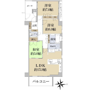 3LDK Mansion in Somedonocho - Kyoto-shi Kamigyo-ku Floorplan