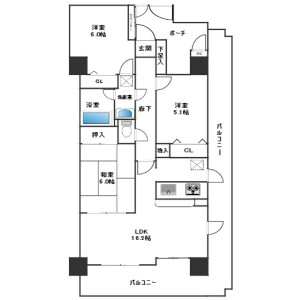 3LDK Mansion in Isobedori - Kobe-shi Chuo-ku Floorplan