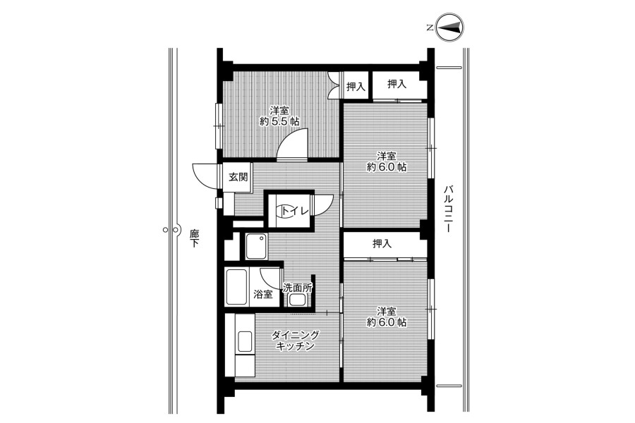 3DK Apartment to Rent in Kitakyushu-shi Kokuraminami-ku Floorplan