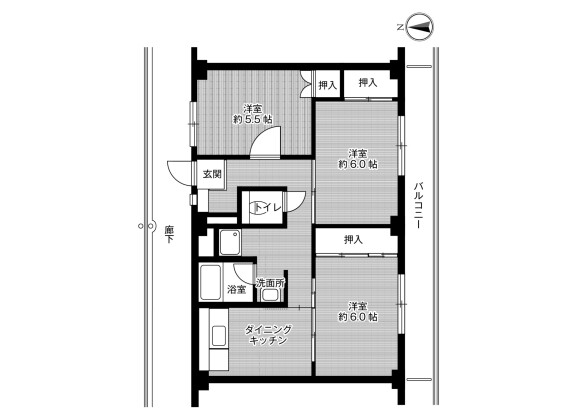 3DK Apartment to Rent in Kitakyushu-shi Yahatanishi-ku Floorplan