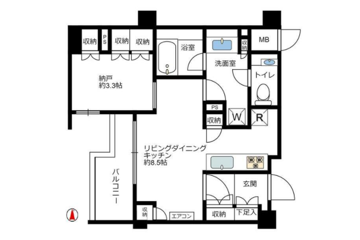 1SK Apartment to Buy in Shinjuku-ku Floorplan