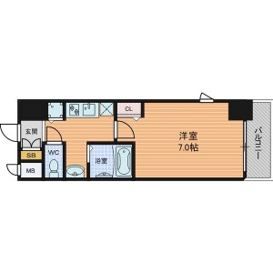 1K Mansion in Nagaranishi - Osaka-shi Kita-ku Floorplan
