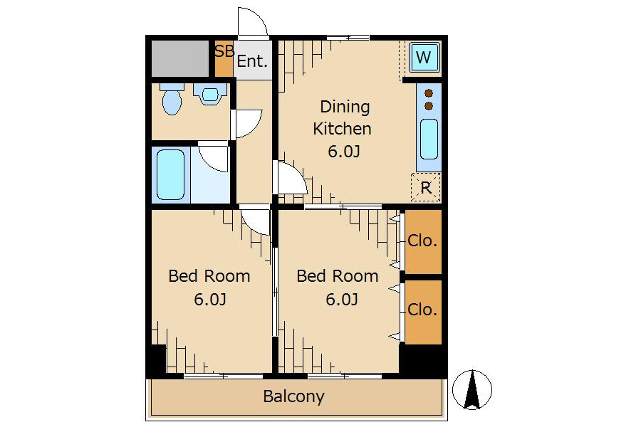 2DK Apartment to Rent in Minato-ku Floorplan
