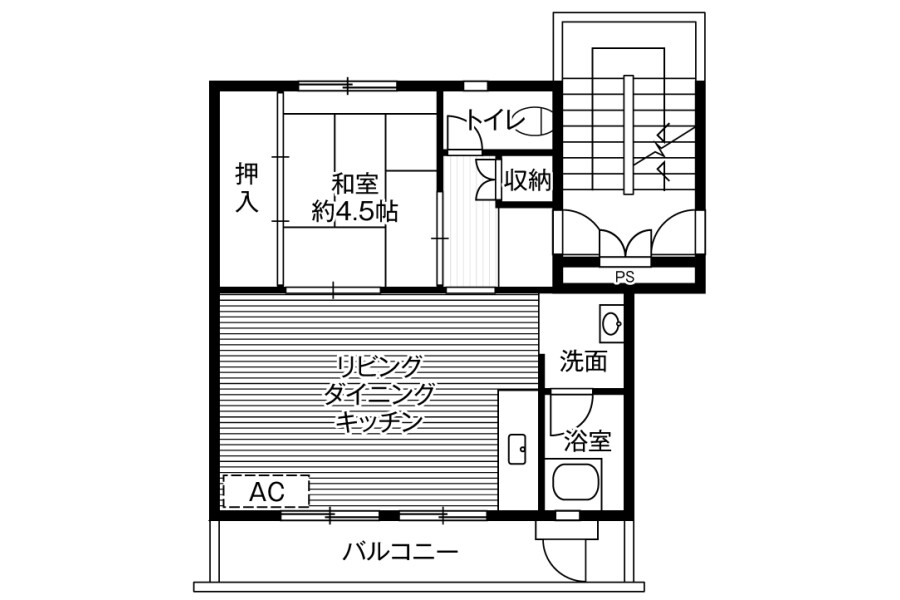 1LDK Apartment to Rent in Kaga-shi Floorplan