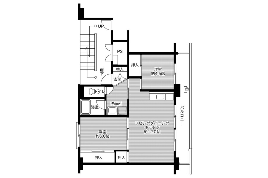 2LDK Apartment to Rent in Hofu-shi Floorplan
