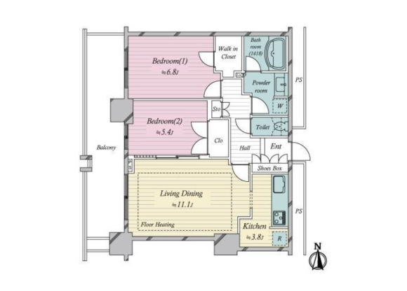2LDK Apartment to Buy in Osaka-shi Kita-ku Floorplan