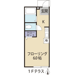 1K Apartment in Gohongi - Meguro-ku Floorplan