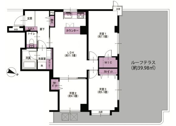 3LDK Apartment to Buy in Yokohama-shi Minami-ku Floorplan